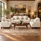Avelora 3-Piece Cream Upholstered Sofa Set with Wooden Coffee Table